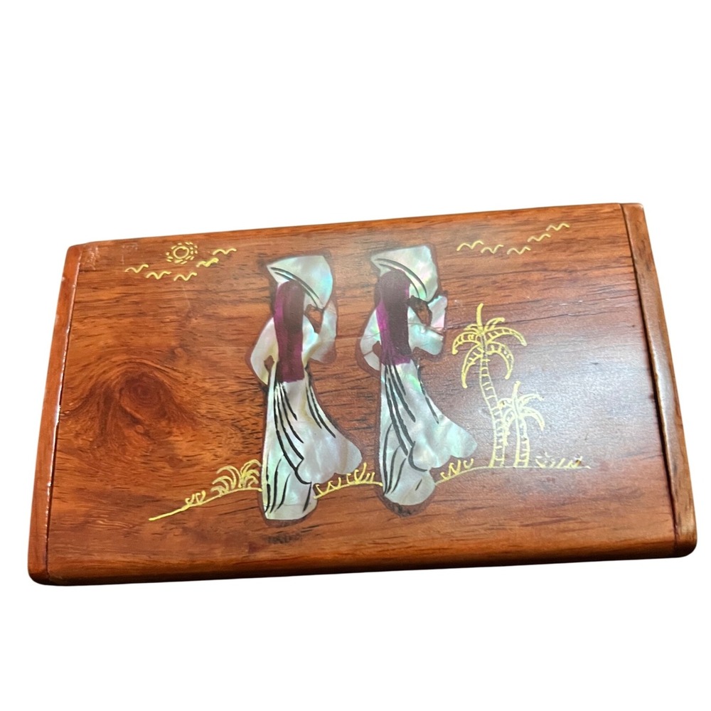 Vintage Business Card Holder Asian Scene‎ Mother of Pearl Inlay